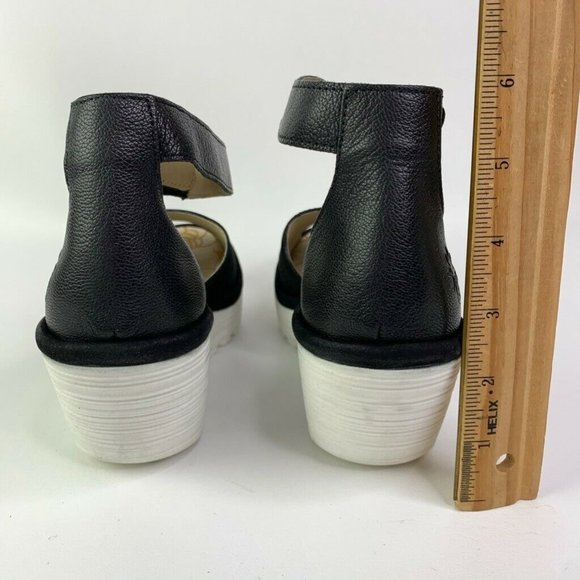 FLY London Black Wedge Ankle Strap Sandals - Picture 2 of 8